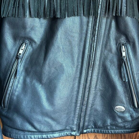 Harley Davidson Leather Jacket Women S Black Zipper Fringe Grunge Moto Mint - Picture 7 of 16